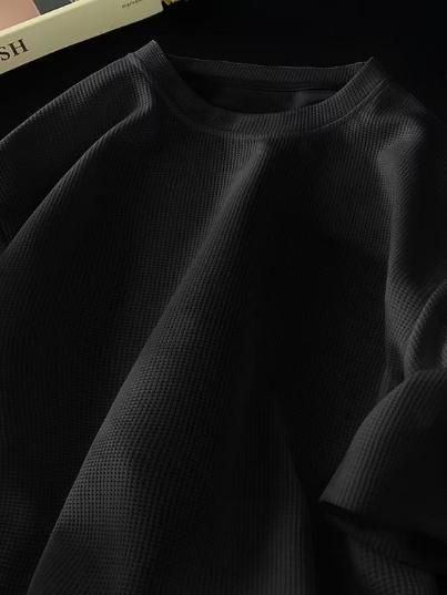 Men's Waffle Fabric Cooling Breathable Short Sleeve Black T-Shirt